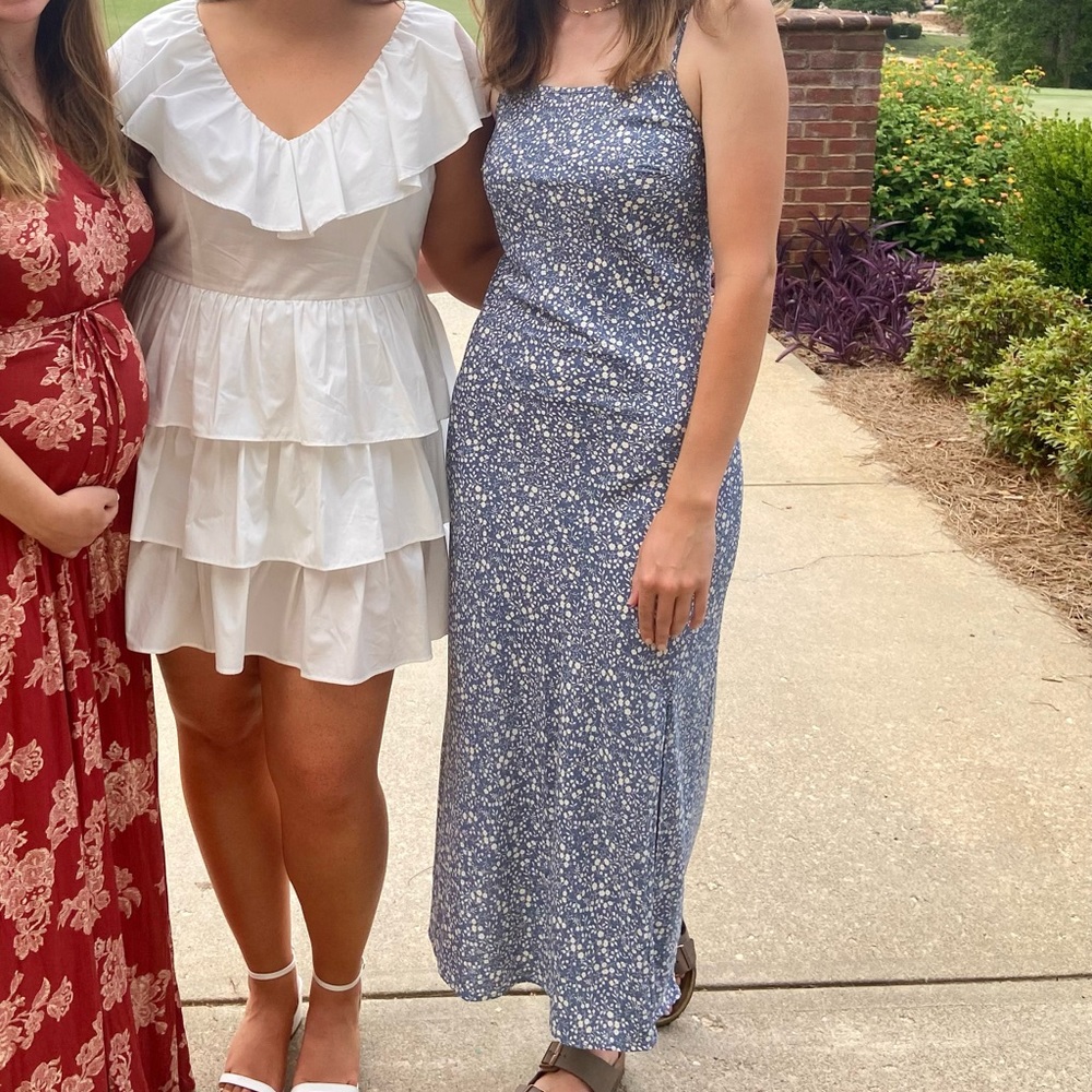 Carly Jean, Los Angeles, white and blue floral slip dress